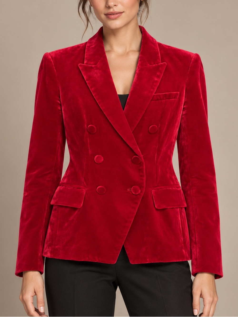 L'AGENCE Red Velvet Double-Breasted Blazer Jacket (Size 4)